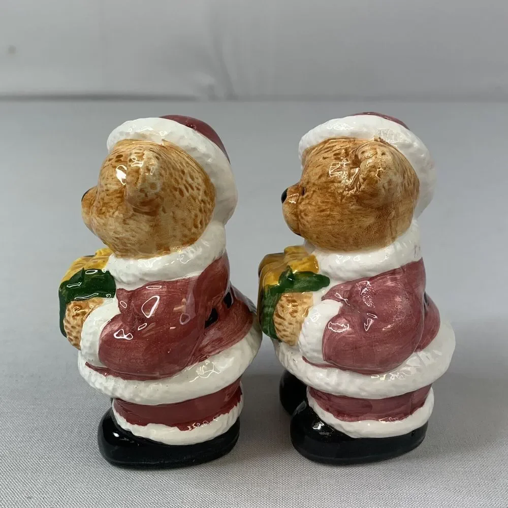 Santa Teddy Bear Salt and‎ Pepper Shakers Christmas Holiday Presents Gifts 3.5